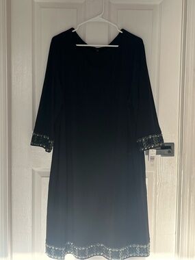 Tiana B Womens Black Jeweled Cuffs & Hem Scoop Neck Dress Stretch Size 22 plus